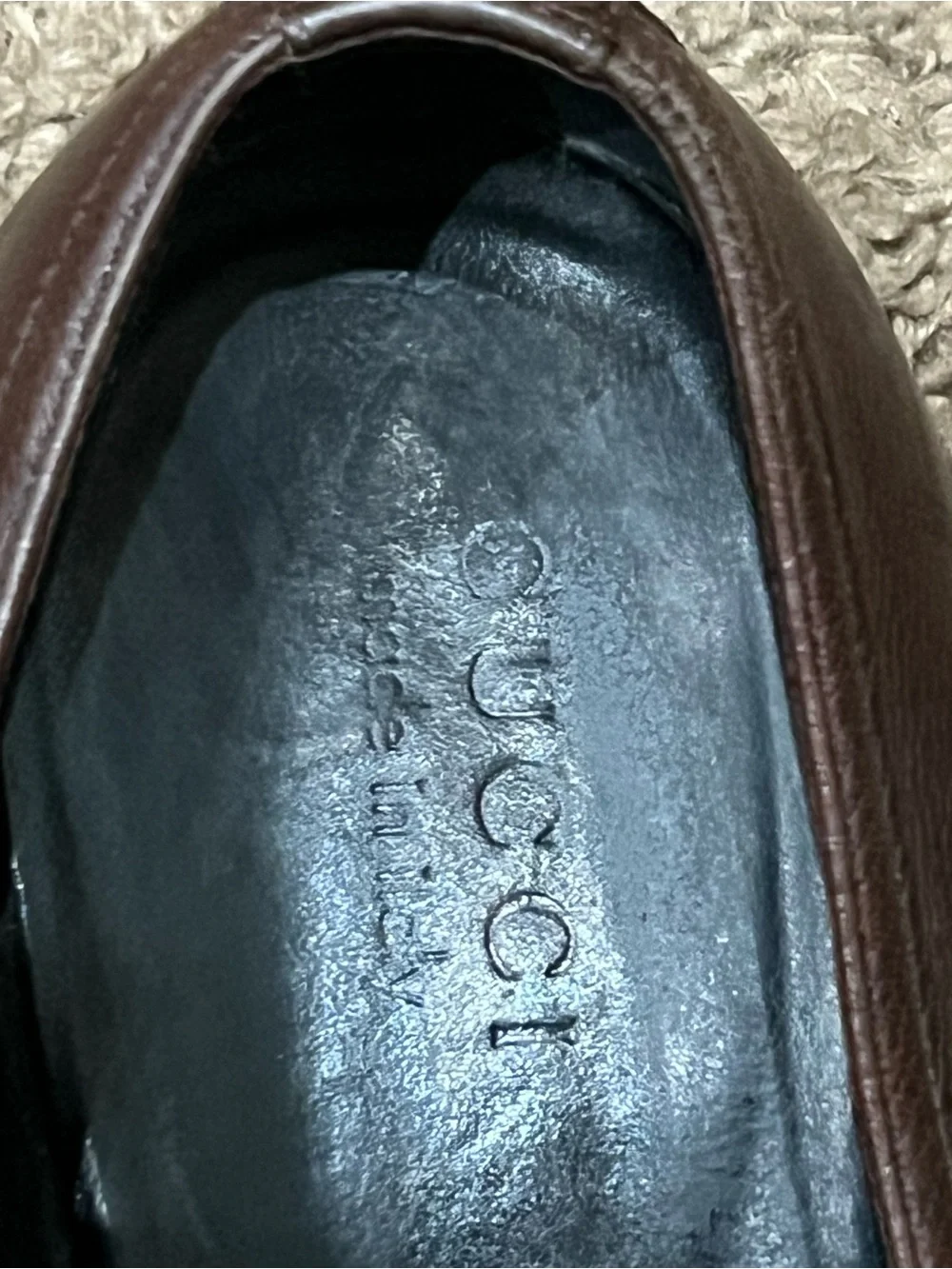 Men's Brown Leather Loafers with Red & Green Accent Gucci Sz 7.5 d